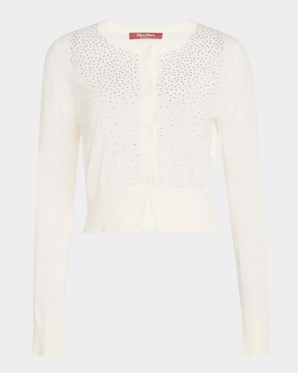 Gerusia Rhinestone Pointelle-Knit Cardigan